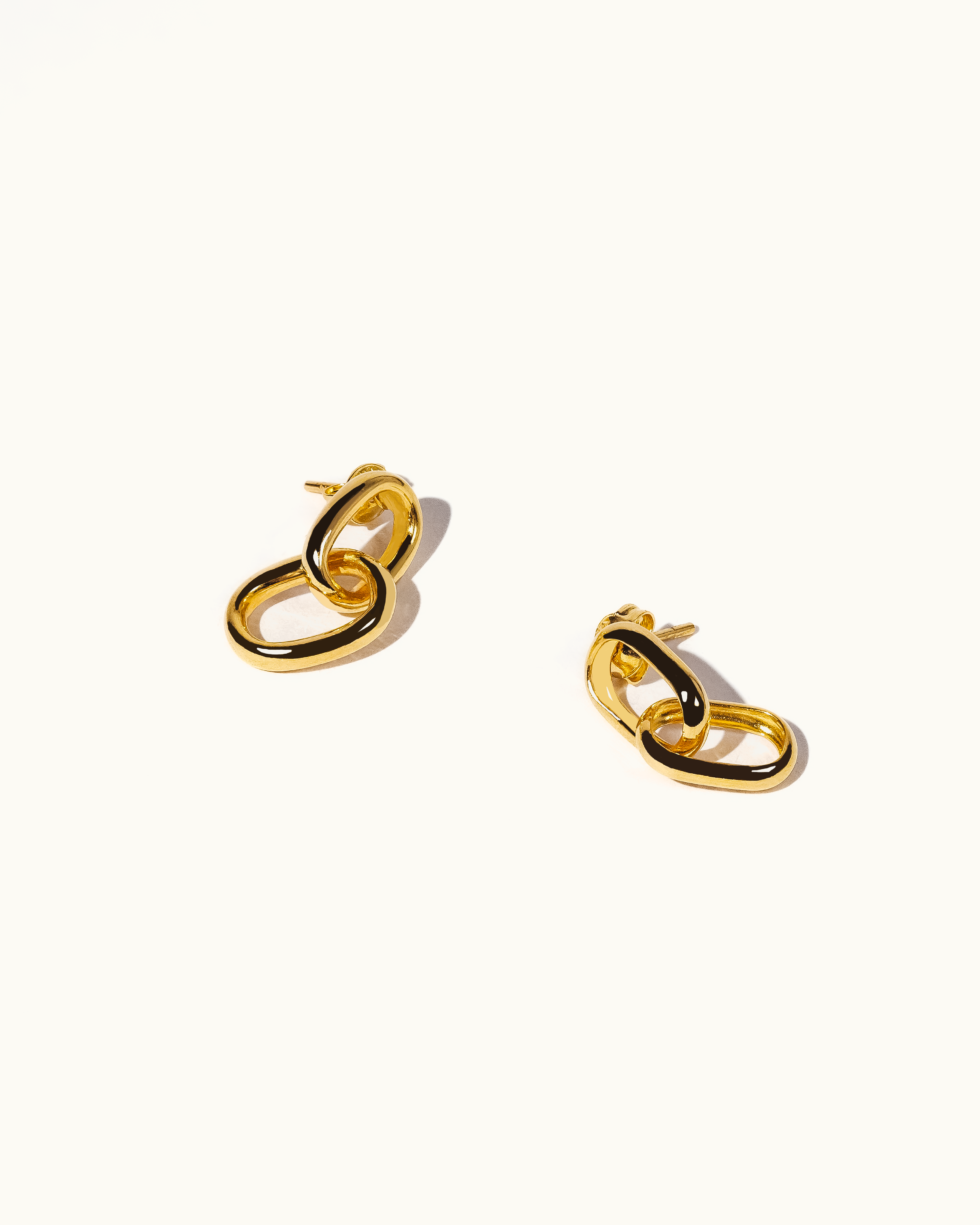 Double loop earrings; Paperclip earrings; Chain Earrings; Solid Gold Earrings; 916 Gold Earrings; 22k Gold Earrings; 22k Gold Jewellery; 22k Solid Gold; 916 Solid Gold