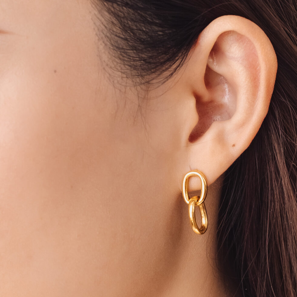 Paperclip earrings, double loop earrings, Solid Gold Earrings, 916 Gold Earrings, 22k Gold Earrings, 22k Gold Jewellery, 22k Solid Gold, 916 Solid Gold, Solid Gold Jewellery, Minimalist Gold Jewellery