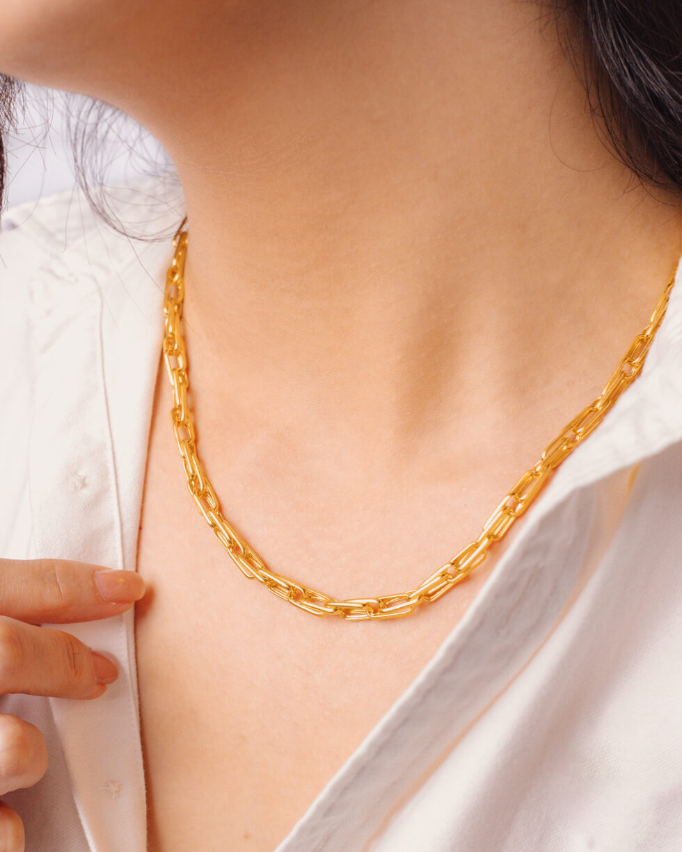 Interlink Chain Necklace, Bold Chain Necklace, 22k, Solid Gold Necklace, 916 Gold Necklace, 22k Gold Necklace,22k Gold Jewellery, 22k Solid Gold, 916 Solid Gold, 22k Gold Chain, 916 Gold Chain, Solid Gold Jewellery, Minimalist Gold Jewellery