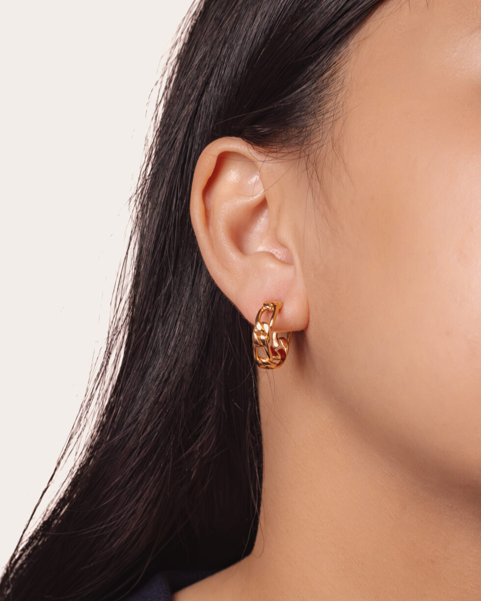Figaro Hoop Earrings ; Figaro Chain Earrings; Solid Gold Earrings; 916 Gold Earrings; 22k Gold Earrings; 22k Gold Jewellery; 22k Solid Gold; 916 Solid Gold